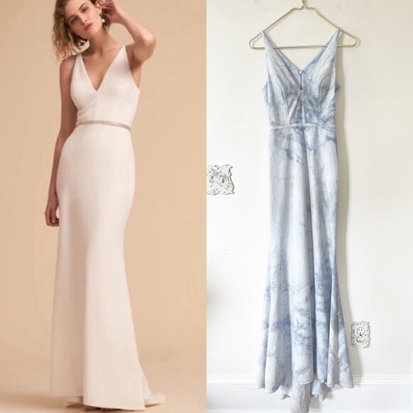 BHLDN Custom Blue and White Hand Dyed  Tie Dye Jones Dress Mermaid Bridal Gown 0 - Picture 1 of 15